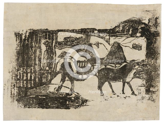 The Ox Cart, from the Suite of Late Wood-Block Prints, 1898/99. Creator: Paul Gauguin.