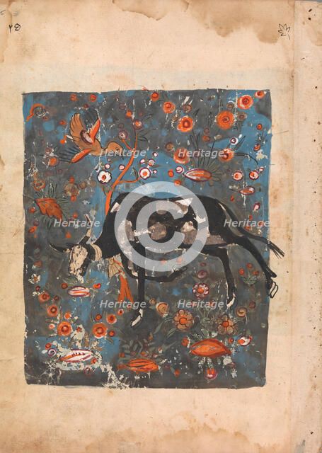 The Ox Shanzabeh Left Behind, Grazing in the Territory of the Lion King..., 18th century. Creator: Unknown.