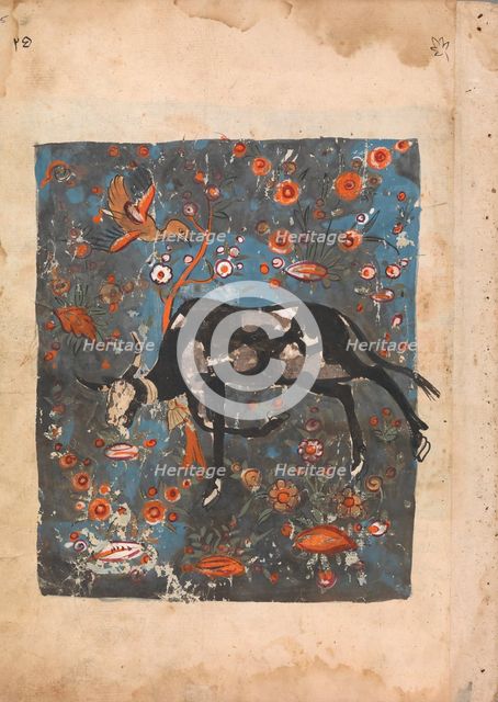 The Ox Shanzabeh Left Behind, Grazing in the Territory of the Lion King..., 18th century. Creator: Unknown.