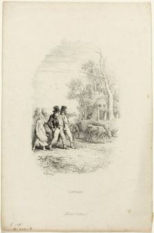 The Oxcart, Illustration from Fables by Lachambaudie, 1851. Creator: Charles Emile Jacque