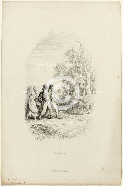 The Oxcart, Illustration from Fables by Lachambaudie, 1851. Creator: Charles Emile Jacque.
