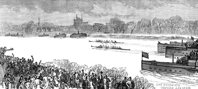 The Oxford and Cambridge Boat-Race: the race on Monday morning, 1880. Creator: Unknown.