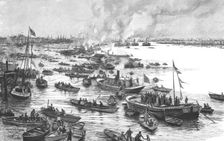 'The Oxford and Cambridge Boat Race; Off Chiswick, "Here they come!" 1890. Creator: Unknown