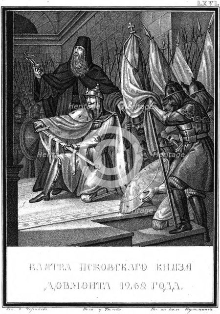 The Oath of Dovmont. 1269 (From Illustrated Karamzin), 1836. Artist: Chorikov, Boris Artemyevich (1802-1866)