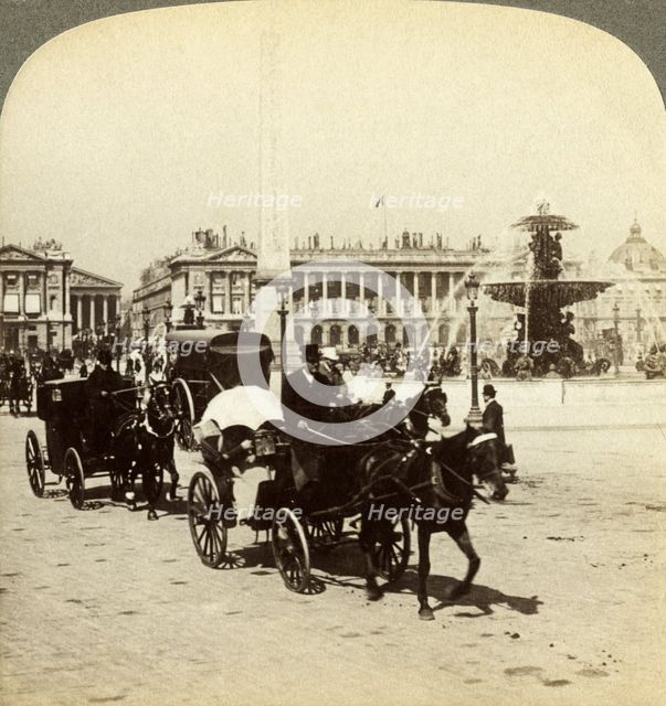 The obelisk and fountain, Place de la Concorde, Paris, France, 19th century.Artist: Underwood & Underwood