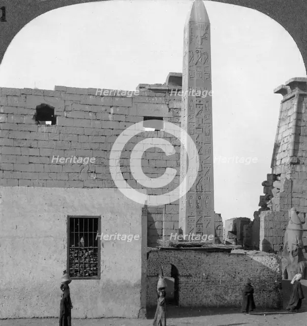 'The obelisk of Rameses II and front of Luxor Temple, Thebes, Egypt', 1905.Artist: Underwood & Underwood