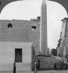 The obelisk of Rameses II and front of Luxor Temple, Thebes, Egypt 1905.Artist: Underwood & Underwood