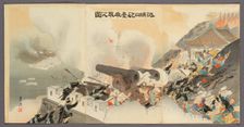 The Occupation of the Battery at Port Arthur (Ryojunko hodai nottori no zu), 1895. Creator: Ogata Gekko