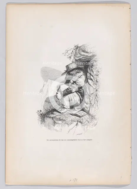 The occupations of my contemplative life were very simple  from Scenes from the Pri..., ca. 1837-47. Creator: Joseph Hippolyte Jules Caque.