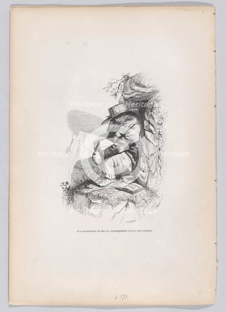 The occupations of my contemplative life were very simple  from Scenes from the Pri..., ca. 1837-47. Creator: Joseph Hippolyte Jules Caque.