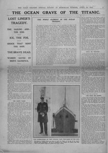 The Ocean Grave of the Titanic and photograph of Captain Edward Smith, April 20, 1912. Creator: Unknown