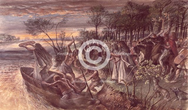 The offering of an Iron Age shield to the river.  Creator: Unknown.