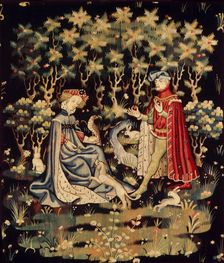 The Offering of the Heart (L'Offrande du coeur). Tapisserie , ca 1400-1410