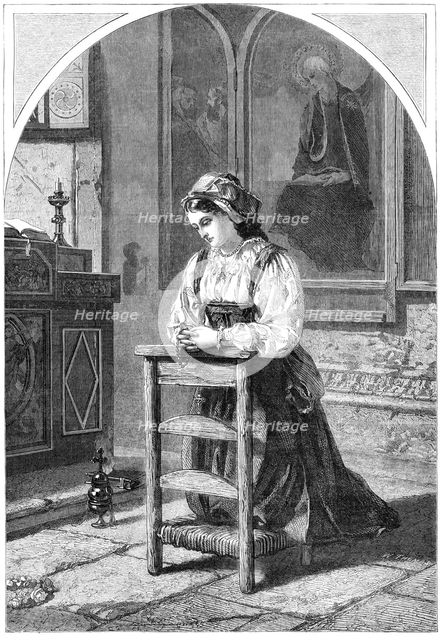 ''The Offering'', by F. Wyburd, in the Exhibition of the British Institution, 1864. Creator: W Thomas.