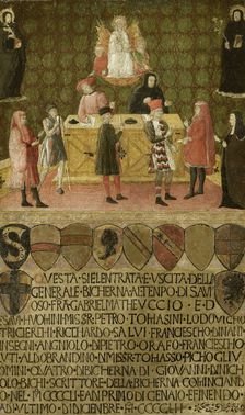 The office of the tax collector (Biccherna) of Siena, 1451-1452. Artist: Anonymous