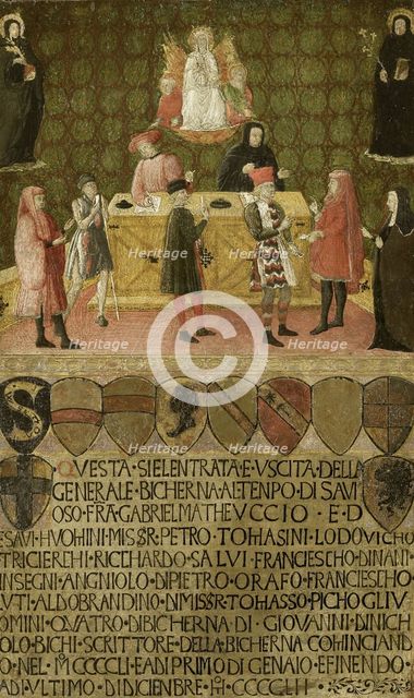 The office of the tax collector (Biccherna) of Siena, 1451-1452. Artist: Anonymous  