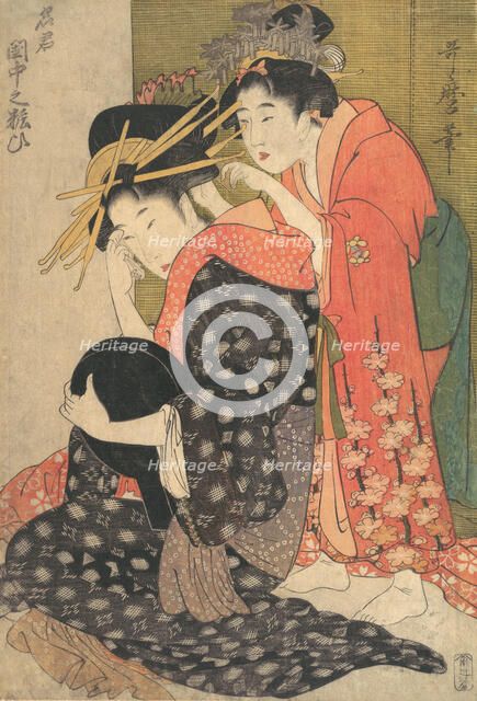 The Oiran Yoso-oi Seated at Her Toilet, ca. 1799. Creator: Kitagawa Utamaro.