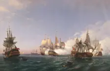 The "Öland" Fighting with English Men-of-War in 1704, 1870. Creator: Albert Berg