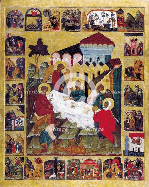 The Old Testament Trinity with Scenes from Genesis, c1580. Creator: Russian icon.