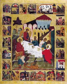 The Old Testament Trinity with Scenes from Genesis, c1580. Creator: Russian icon