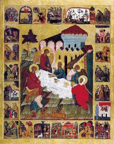 The Old Testament Trinity with Scenes from Genesis, c1580. Creator: Russian icon