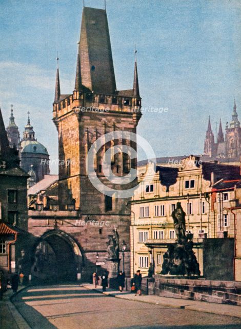 The Old Town end of the King Charles bridge, Prague, Czech Republic, 1943. Artist: Unknown