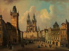 The Old Town Square in Prague, 1864. Creator: Ferdinand Lepie