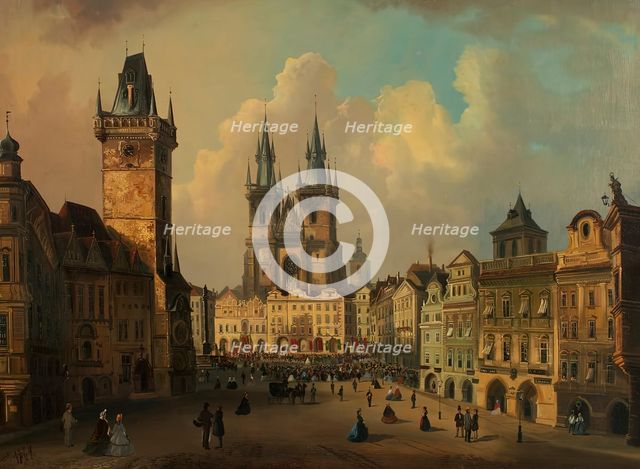 The Old Town Square in Prague, 1864. Creator: Ferdinand Lepie.
