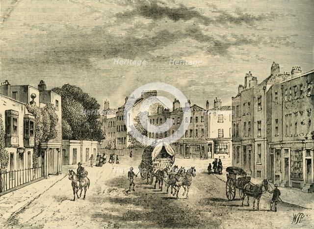 'The Old village of Vauxhall, with Entrance to the Gardens, in 1825', (c1878). Creator: Unknown.