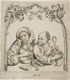 The Old Woman and The Fool in a Window, c. 1480. Creator: Monogrammist b. g.