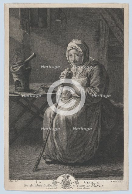 The Old Woman; from the Office of The Count of Vence, 1782-97. Creator: Pierre François Basan.