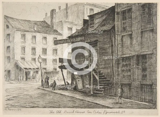The Old Beach House, Corner of Cedar and Greenwich Streets (from Scenes of Old New York), 1874. Creator: Henry Farrer.