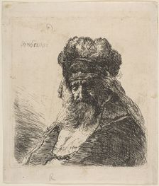 The Old Bearded Man in a High Fur Cap, with Eyes Closed, ca. 1635. Creator: Rembrandt Harmensz van Rijn