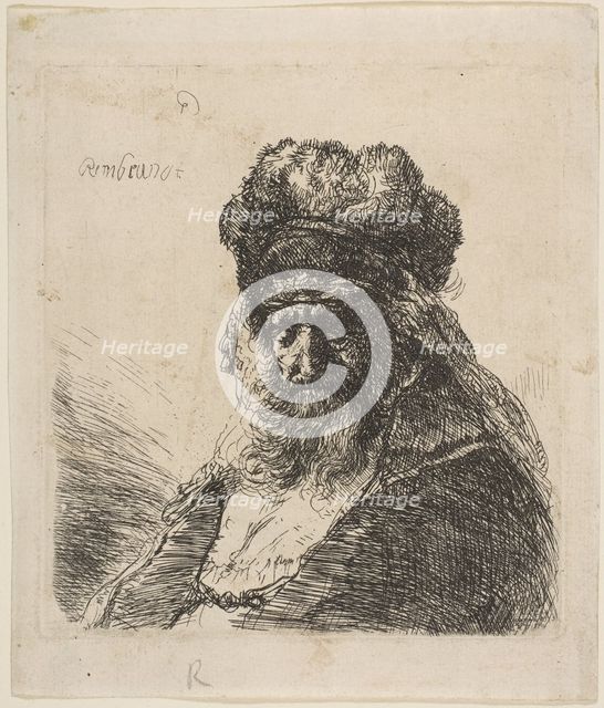 The Old Bearded Man in a High Fur Cap, with Eyes Closed, ca. 1635. Creator: Rembrandt Harmensz van Rijn.