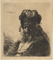 The Old Bearded Man in a High Fur Cap, with Eyes Closed, ca. 1635. Creator: Rembrandt Harmensz van Rijn