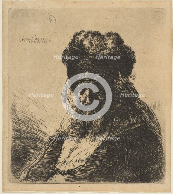 The Old Bearded Man in a High Fur Cap, with Eyes Closed, ca. 1635. Creator: Rembrandt Harmensz van Rijn.