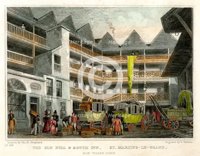 The old Bull and Mouth Inn, St Martin's le Grand, City of London, 1831.Artist: W Watkins