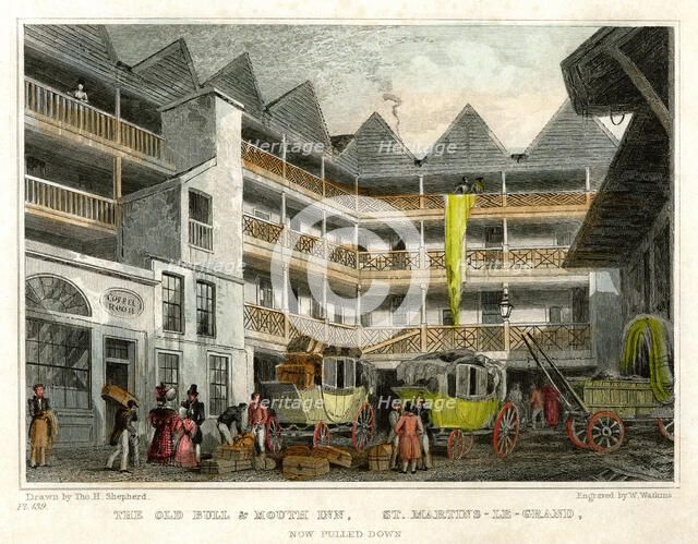 The old Bull and Mouth Inn, St Martin's le Grand, City of London, 1831.Artist: W Watkins
