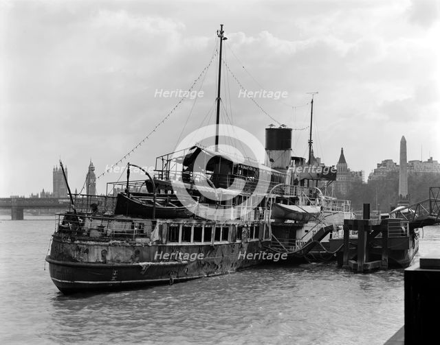 The Old Caledonia, derelict and fire damaged, Victoria Embankment, London, 1980. Artist: Paul Barkshire