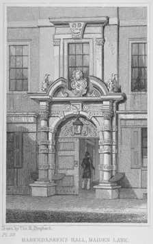 The old door of Haberdashers Hall, City of London, 1830. Artist: W Watkins