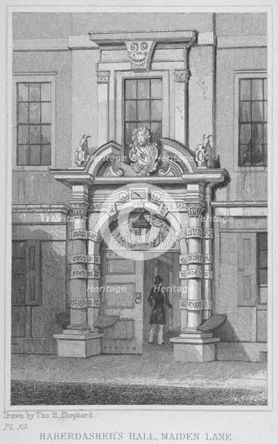 The old door of Haberdashers' Hall, City of London, 1830. Artist: W Watkins