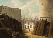 The old iron scales at Slussen, Stockholm, mid-19th century. Creator: Johan Fredrik Julin