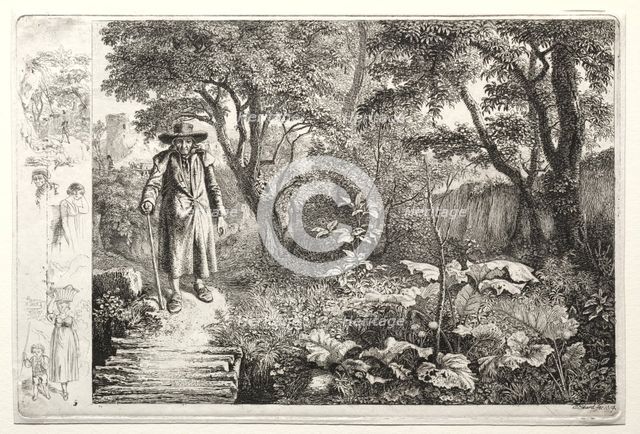 The old man before the log bridge (Der Alte vor den Knuppelsteg), 1819. Creator: Johann Christoph Erhard (German, 1795-1822).