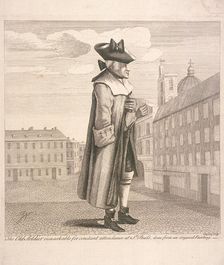The Old Soldier remarkable for constant attendance at St Paul's c1760. Artist: C Mosely