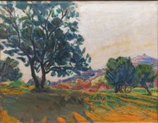The Olive Grove, with Cagnes in the Background - Against the Light, 1923. Creator: Niels Larsen Stevns