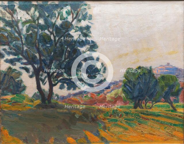 The Olive Grove, with Cagnes in the Background - Against the Light, 1923. Creator: Niels Larsen Stevns.