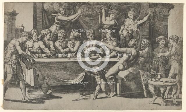 The Olympian gods at the marriage feast of Cupid and Psyche, after Raphael, 1530-35. Creator: Master of the Die.