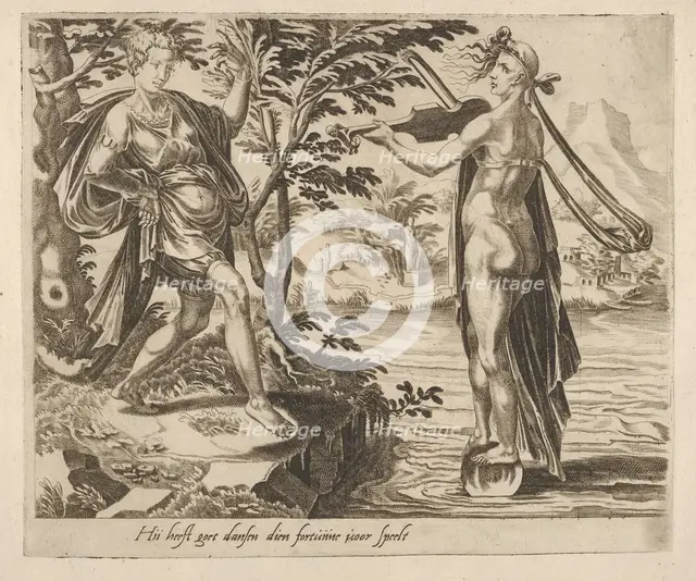The One to Whom Fortune Is Playing Will Dance Merrily from Six Sayings about Fortune, ca. 1560. Creator: Dirck Volkertsen Coornhert.