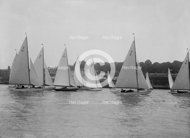 The One-Design Solent Sunbeams 'Joy', 'Mayfly', 'Wimsey' and 'Sally' racing, 1927. Creator: Kirk & Sons of Cowes.