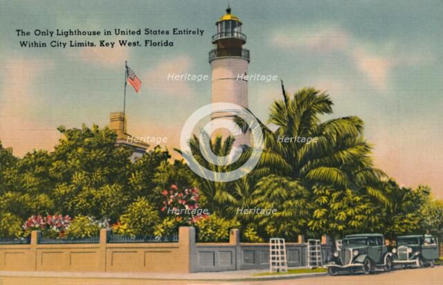 'The Only Lighthouse in United States Entirely Within City Limits, Key West, Florida', c1940s. Artist: Unknown.